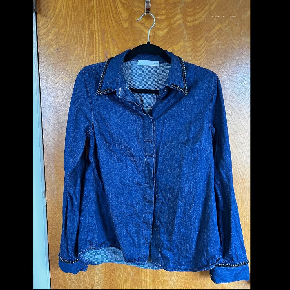 Denim Button-Down Shirt with Embroidered Stones (Italian Brand)